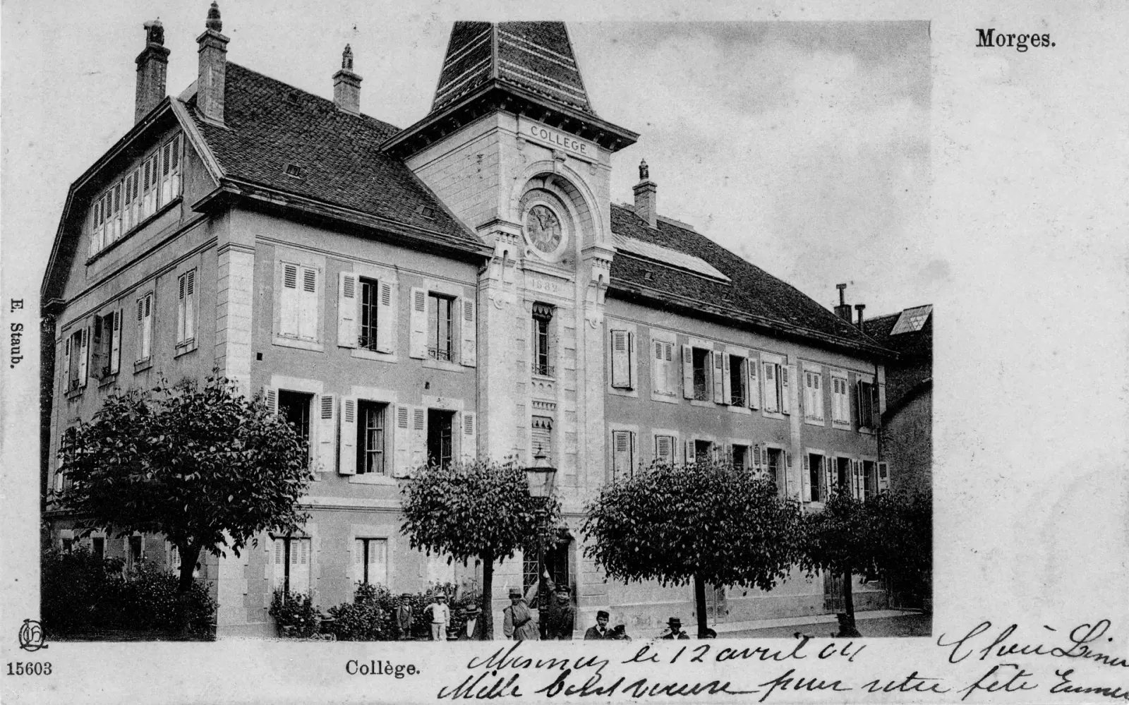 Morges, le collège de Couvaloup, carte postale de 1904