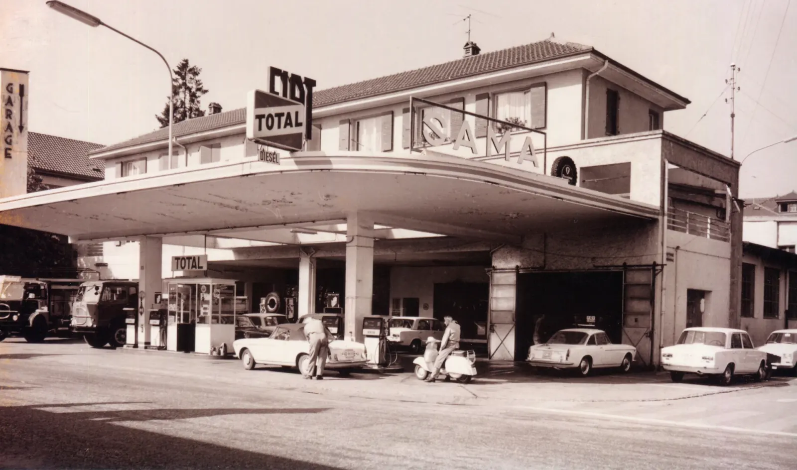 Morges, le garage SAMA, agence Fiat et station-service Total
