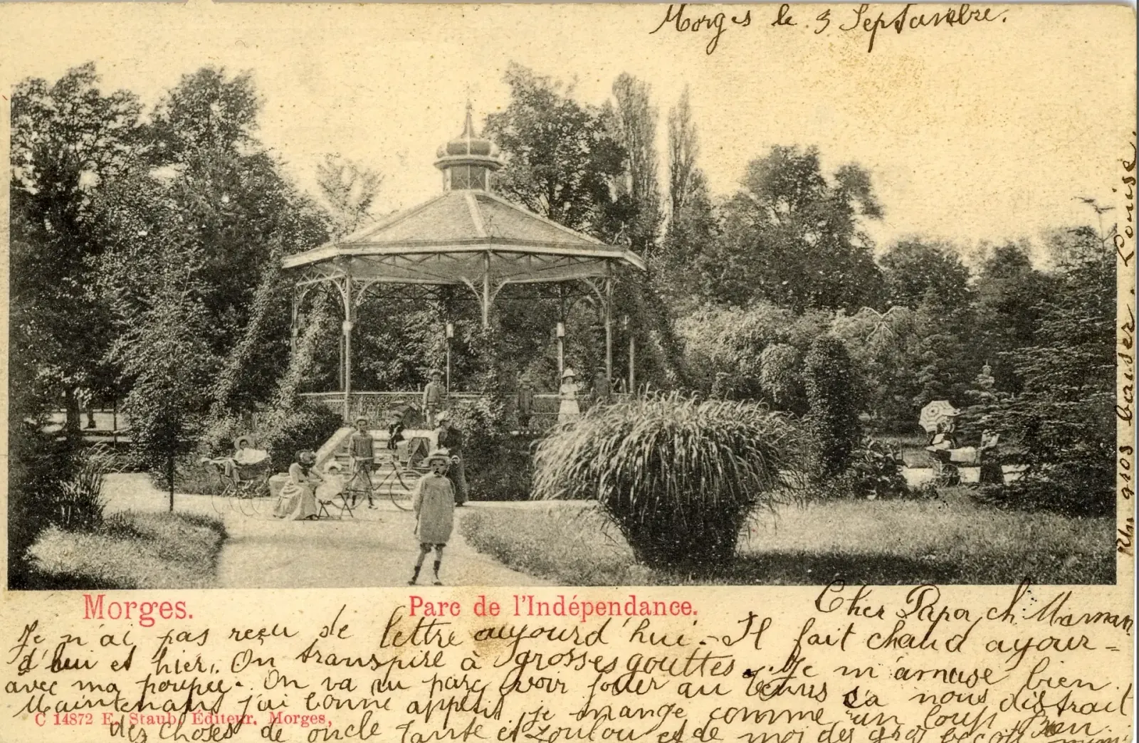 Morges, parc de l’Indépendance : le kiosque à musique, carte postale de 1902