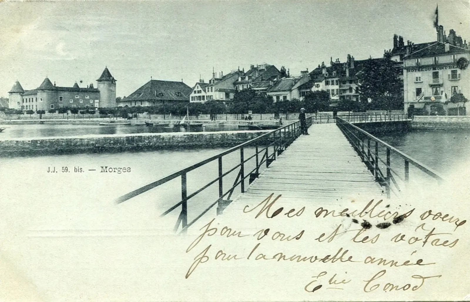 Morges, le port et le château depuis la jetée, carte postale de 1898